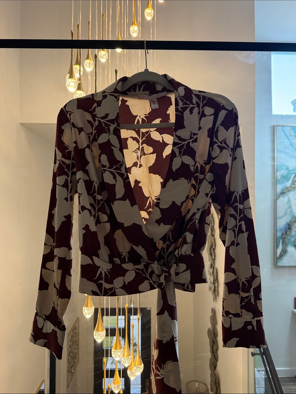 Hutch Anthropologie Floral Wrap Blouse Burgundy